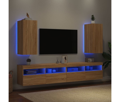 Muebles de TV pared luces LED 2 uds roble Sonoma 30,5x35x70 cm