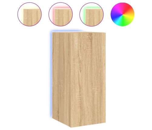 Muebles de TV pared luces LED 2 uds roble Sonoma 30,5x35x70 cm