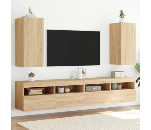 Muebles de TV pared luces LED 2 uds roble Sonoma 30,5x35x70 cm