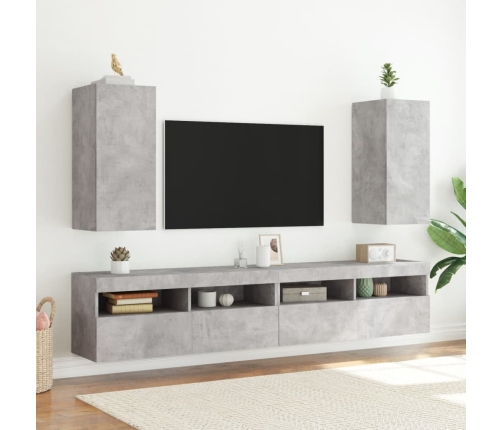 Mueble de TV de pared con luces LED gris hormigón 30,5x35x70 cm