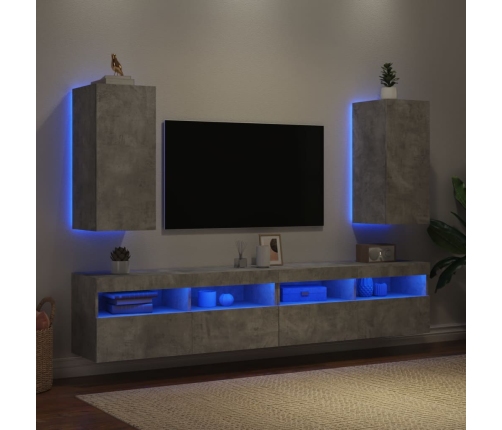 Muebles TV de pared luces LED 2 uds gris hormigón 30,5x35x70 cm