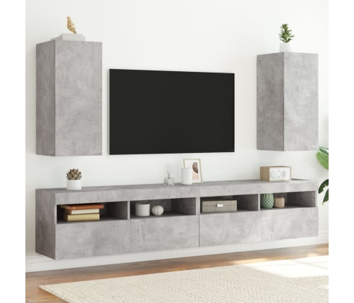 Muebles TV de pared luces LED 2 uds gris hormigón 30,5x35x70 cm