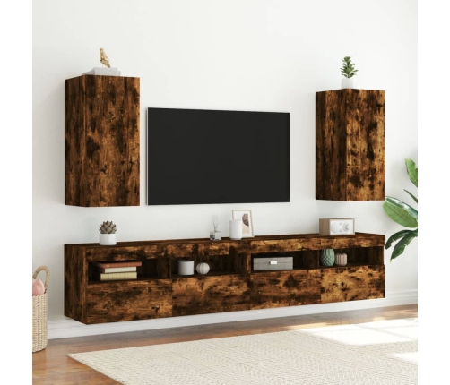 Mueble de TV de pared con luces LED roble ahumado 30,5x35x70 cm