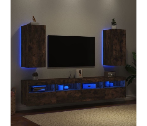 Muebles TV de pared luces LED 2 uds roble ahumado 30,5x35x70 cm