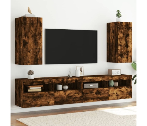 Muebles TV de pared luces LED 2 uds roble ahumado 30,5x35x70 cm