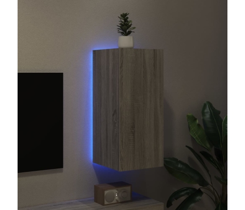 Mueble de TV de pared con luces LED gris Sonoma 30,5x35x70 cm