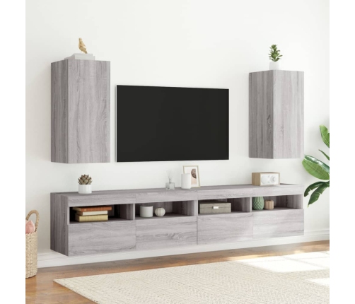 Mueble de TV de pared con luces LED gris Sonoma 30,5x35x70 cm