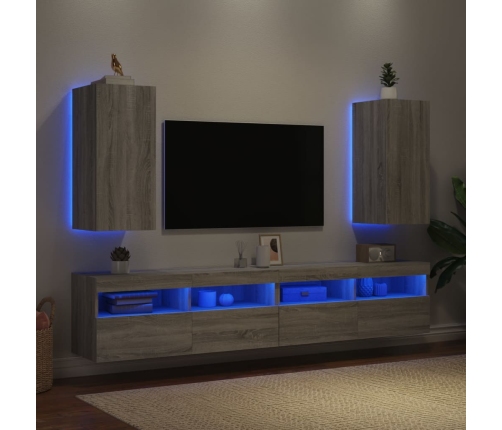 Muebles TV pared con luces LED 2 uds gris Sonoma 30,5x35x70 cm