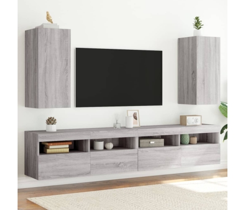 Muebles TV pared con luces LED 2 uds gris Sonoma 30,5x35x70 cm