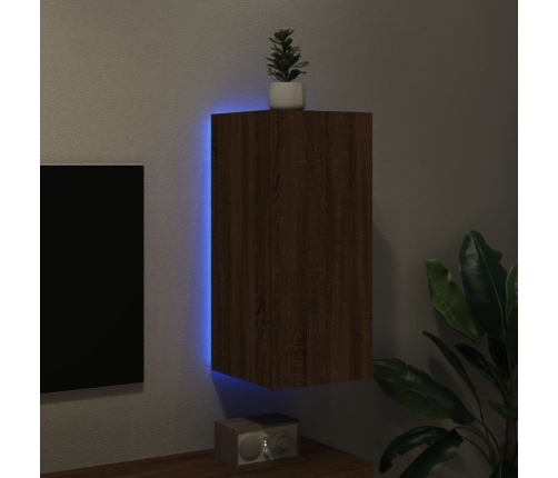 Mueble de TV de pared con luces LED roble marrón 30,5x35x70 cm