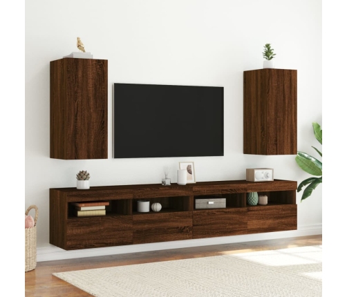 Mueble de TV de pared con luces LED roble marrón 30,5x35x70 cm