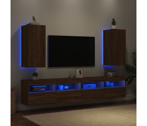 Muebles TV de pared luces LED 2 uds roble marrón 30,5x35x70 cm