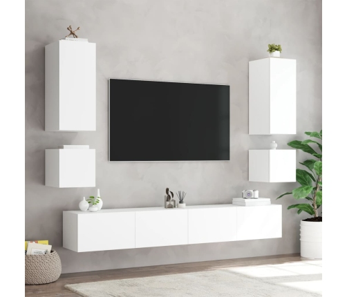 Muebles de TV de pared con luces LED 2 uds blanco 40,5x35x40 cm