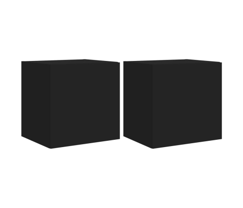 Muebles de TV de pared con luces LED 2 uds negro 40,5x35x40 cm