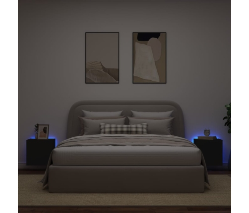 Muebles de TV de pared con luces LED 2 uds negro 40,5x35x40 cm