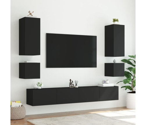 Muebles de TV de pared con luces LED 2 uds negro 40,5x35x40 cm