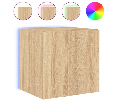 Mueble de TV de pared con luces LED roble Sonoma 40,5x35x40 cm