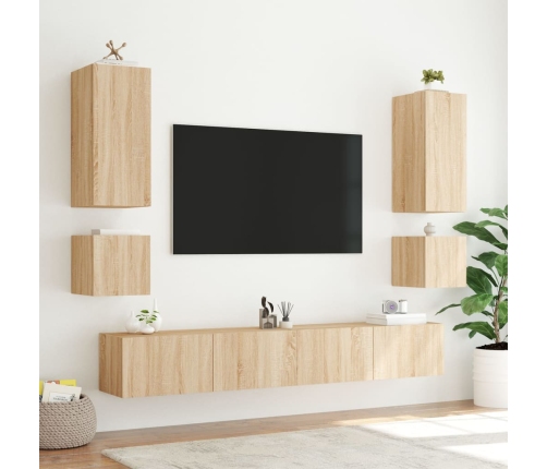 Mueble de TV de pared con luces LED roble Sonoma 40,5x35x40 cm