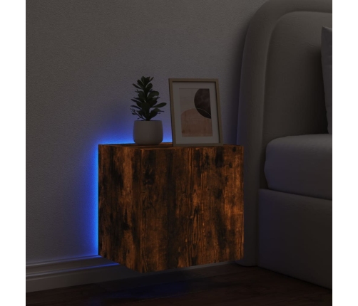 Mueble de TV de pared con luces LED roble ahumado 40,5x35x40 cm