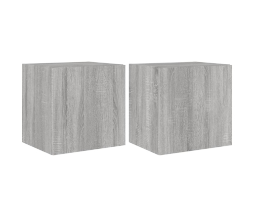 Muebles TV de pared luces LED 2 uds gris Sonoma 40,5x35x40 cm