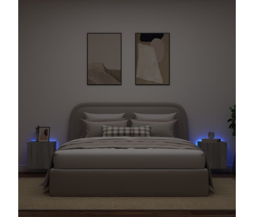 Muebles TV de pared luces LED 2 uds gris Sonoma 40,5x35x40 cm