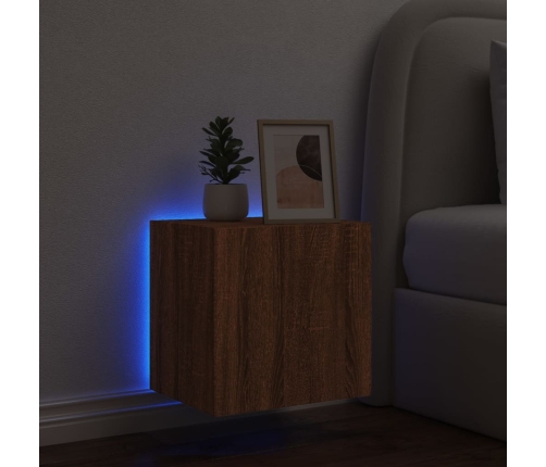 Mueble de TV de pared con luces LED marrón roble 40,5x35x40 cm