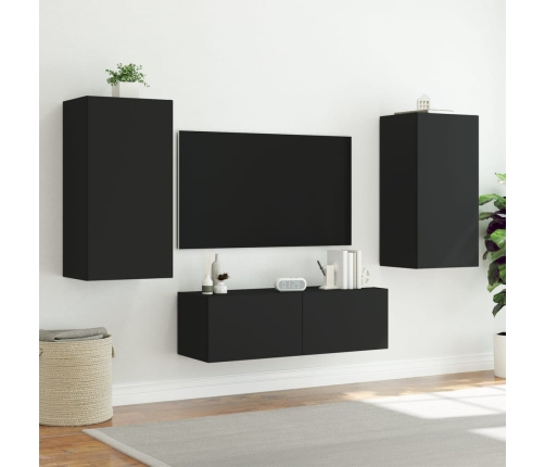 Mueble de TV de pared con luces LED negro 40,5x35x80 cm