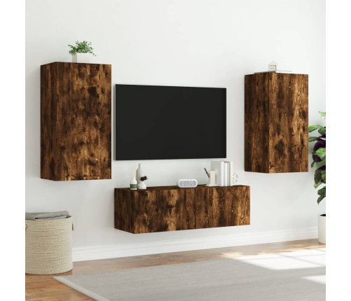 Mueble de TV de pared con luces LED roble ahumado 30,5x35x80 cm