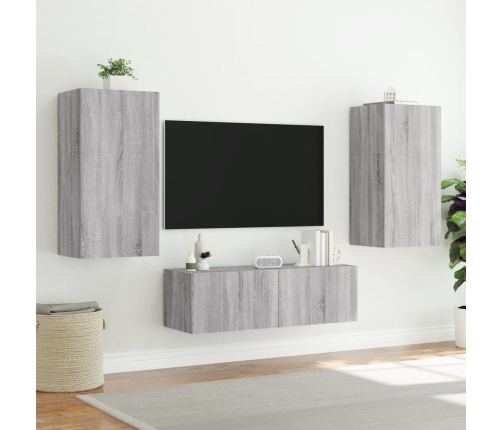 Mueble de TV de pared con luces LED gris Sonoma 40,5x35x80 cm