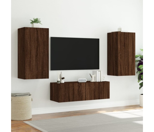 Mueble de TV de pared con luces LED marrón roble 40,5x35x80 cm