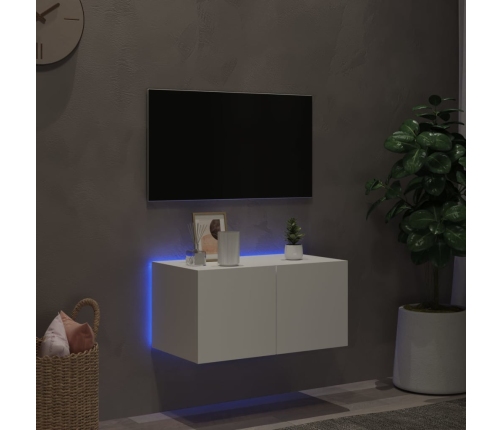 Mueble de TV de pared con luces LED blanco 60x35x31 cm