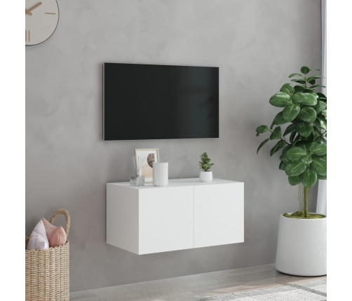 Mueble de TV de pared con luces LED blanco 60x35x31 cm