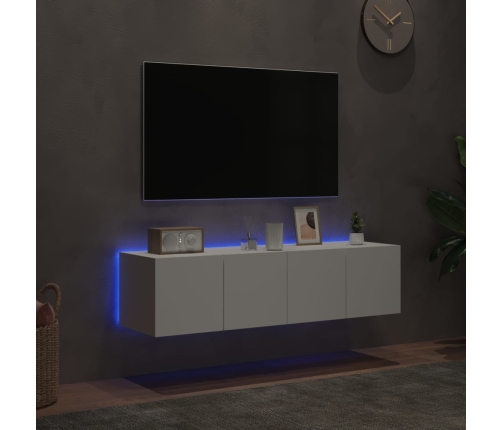 Muebles de TV de pared con luces LED 2 uds blanco 60x35x31 cm