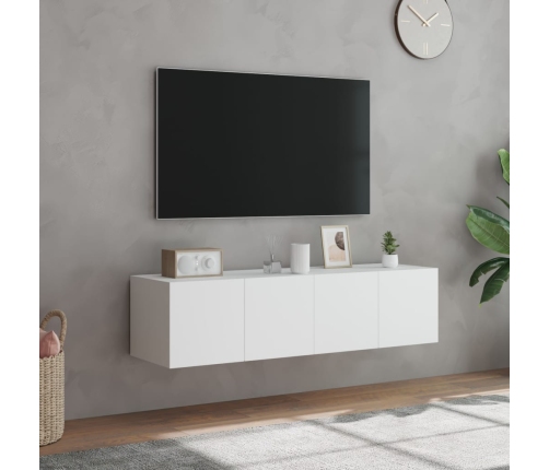 Muebles de TV de pared con luces LED 2 uds blanco 60x35x31 cm