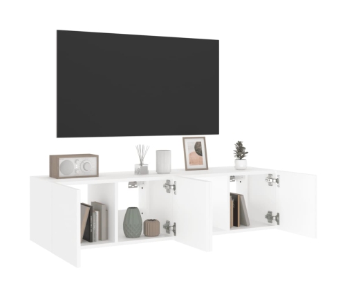 Muebles de TV de pared con luces LED 2 uds blanco 60x35x31 cm