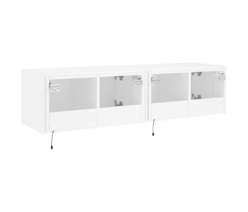 Muebles de TV de pared con luces LED 2 uds blanco 60x35x31 cm