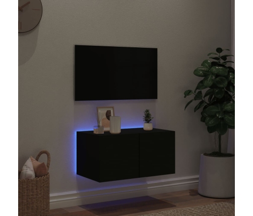 vidaXL Mueble de TV de pared con luces LED negro 60x35x31 cm