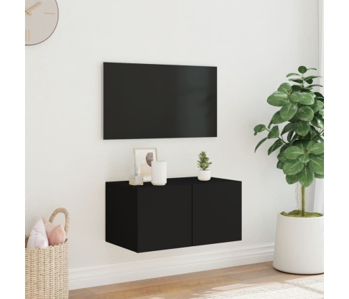 vidaXL Mueble de TV de pared con luces LED negro 60x35x31 cm