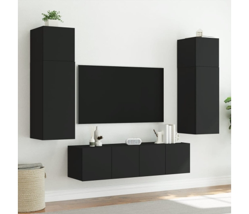 vidaXL Mueble de TV de pared con luces LED negro 60x35x31 cm