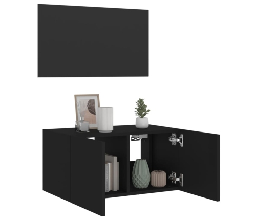 vidaXL Mueble de TV de pared con luces LED negro 60x35x31 cm