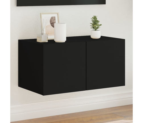 vidaXL Mueble de TV de pared con luces LED negro 60x35x31 cm