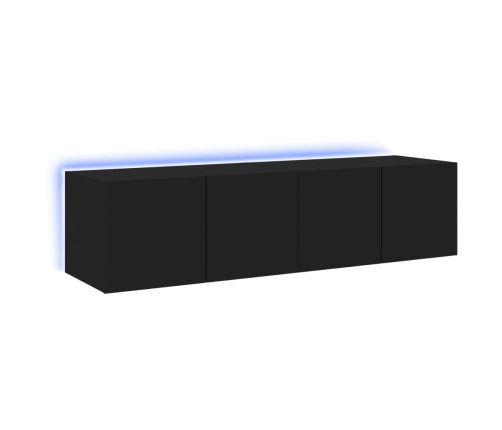 Muebles de TV de pared con luces LED 2 uds negro 60x35x31 cm