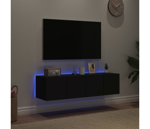 Muebles de TV de pared con luces LED 2 uds negro 60x35x31 cm