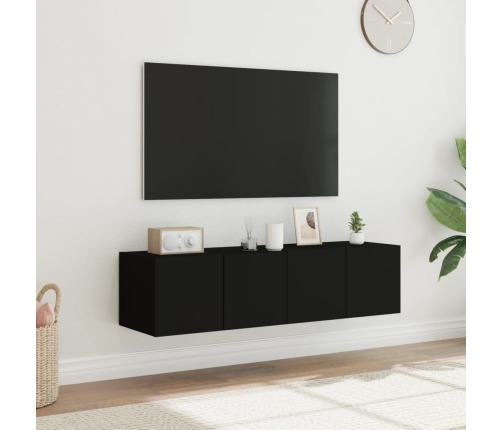 Muebles de TV de pared con luces LED 2 uds negro 60x35x31 cm