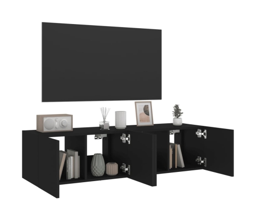 Muebles de TV de pared con luces LED 2 uds negro 60x35x31 cm