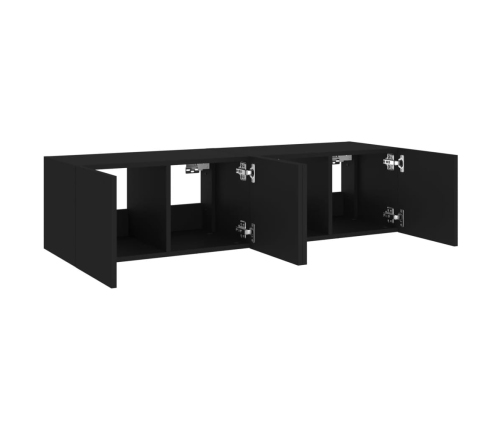 Muebles de TV de pared con luces LED 2 uds negro 60x35x31 cm