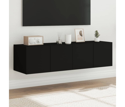 Muebles de TV de pared con luces LED 2 uds negro 60x35x31 cm