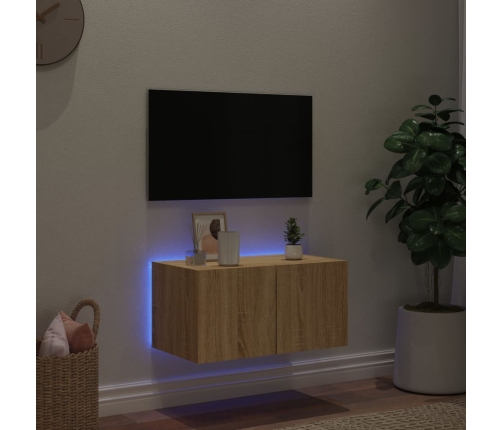 Mueble de TV de pared con luces LED roble Sonoma 60x35x31 cm