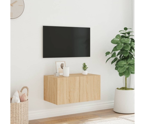 Mueble de TV de pared con luces LED roble Sonoma 60x35x31 cm