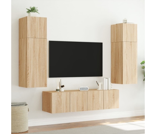 Mueble de TV de pared con luces LED roble Sonoma 60x35x31 cm